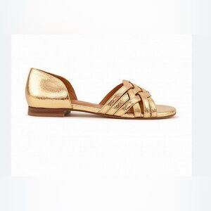 Rivecour flat leather sandals N°64 in gold craquelé leather Handmade Portugal